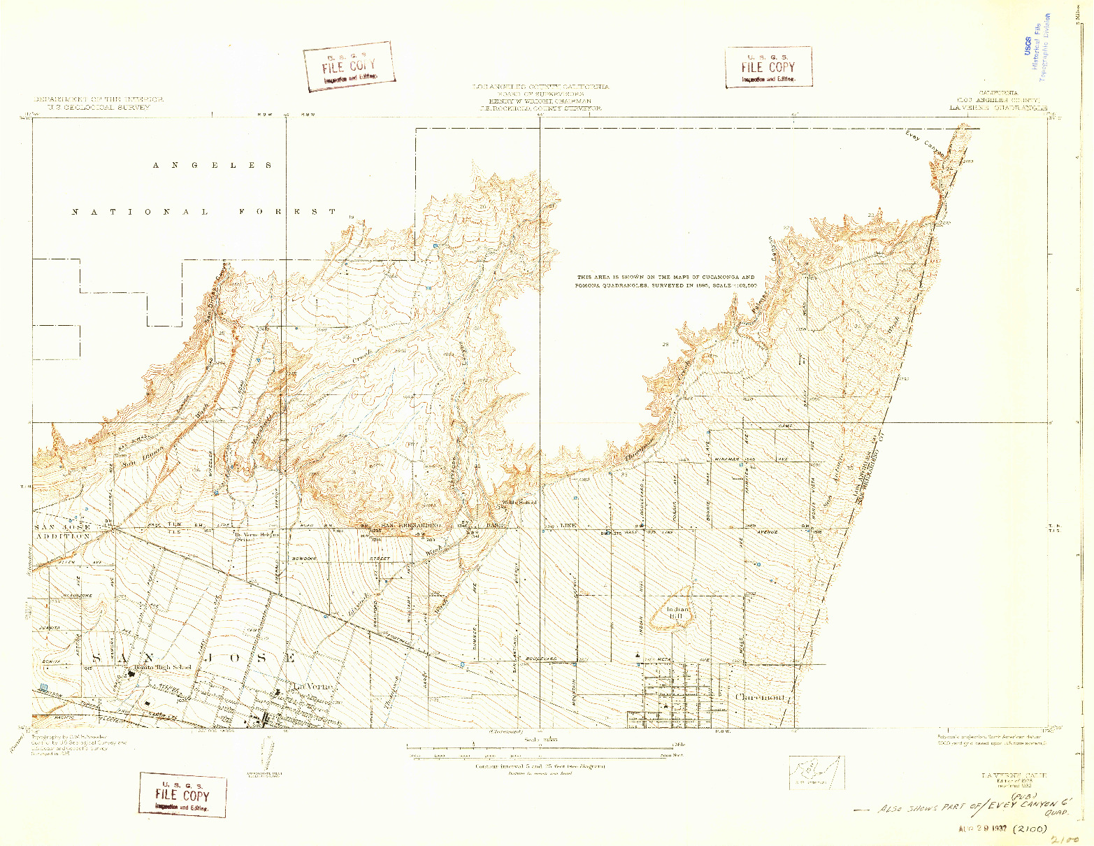 USGS 1:24000-SCALE QUADRANGLE FOR LA VERNE, CA 1928