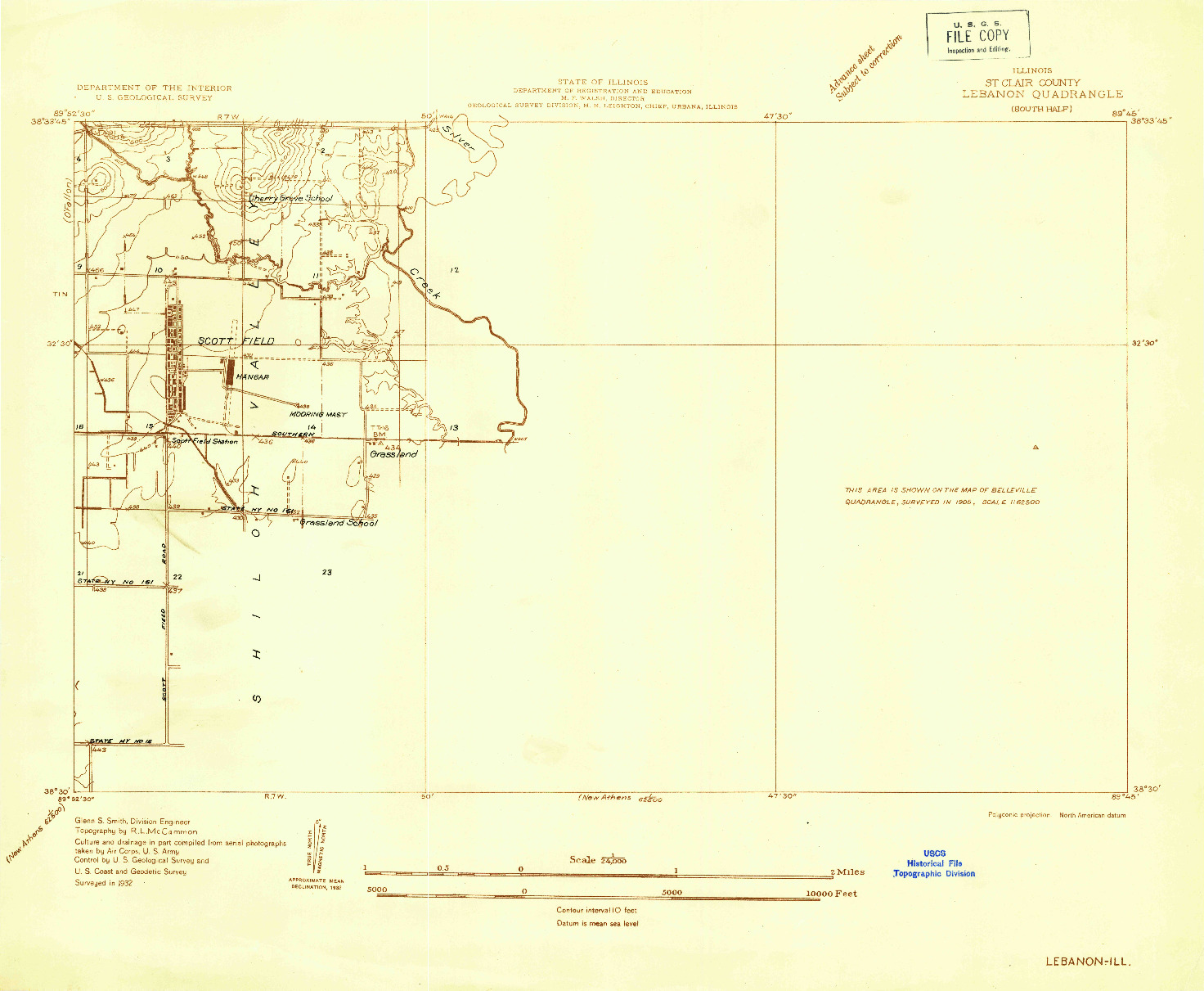 USGS 1:24000-SCALE QUADRANGLE FOR LEBANON, IL 1932