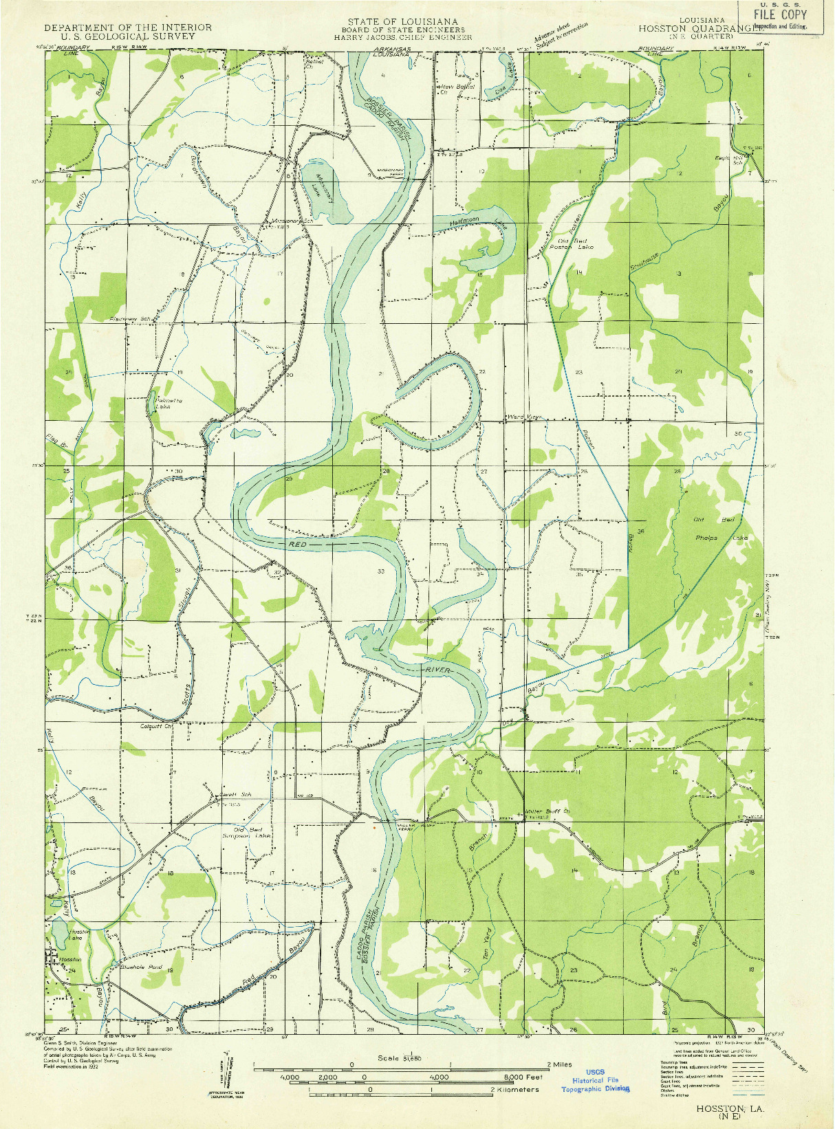 USGS 1:31680-SCALE QUADRANGLE FOR HOSSTON NE, LA 1932