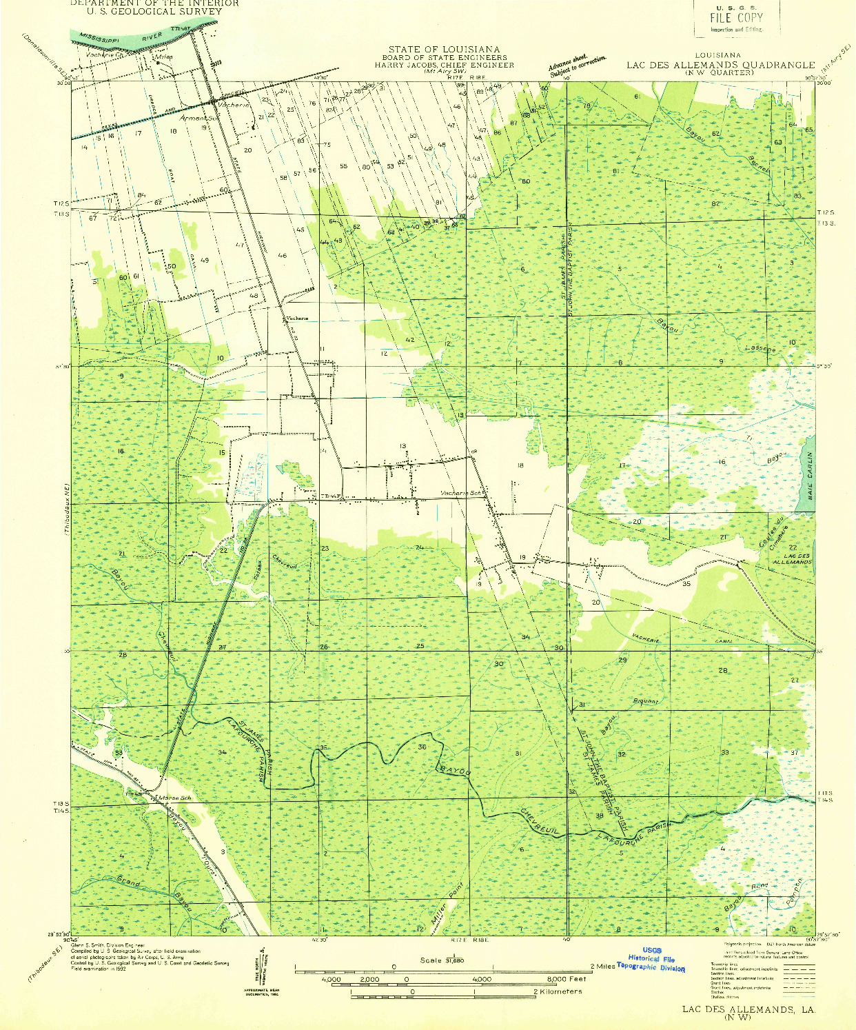 USGS 1:31680-SCALE QUADRANGLE FOR LAC DES ALLEMANDS NW, LA 1932