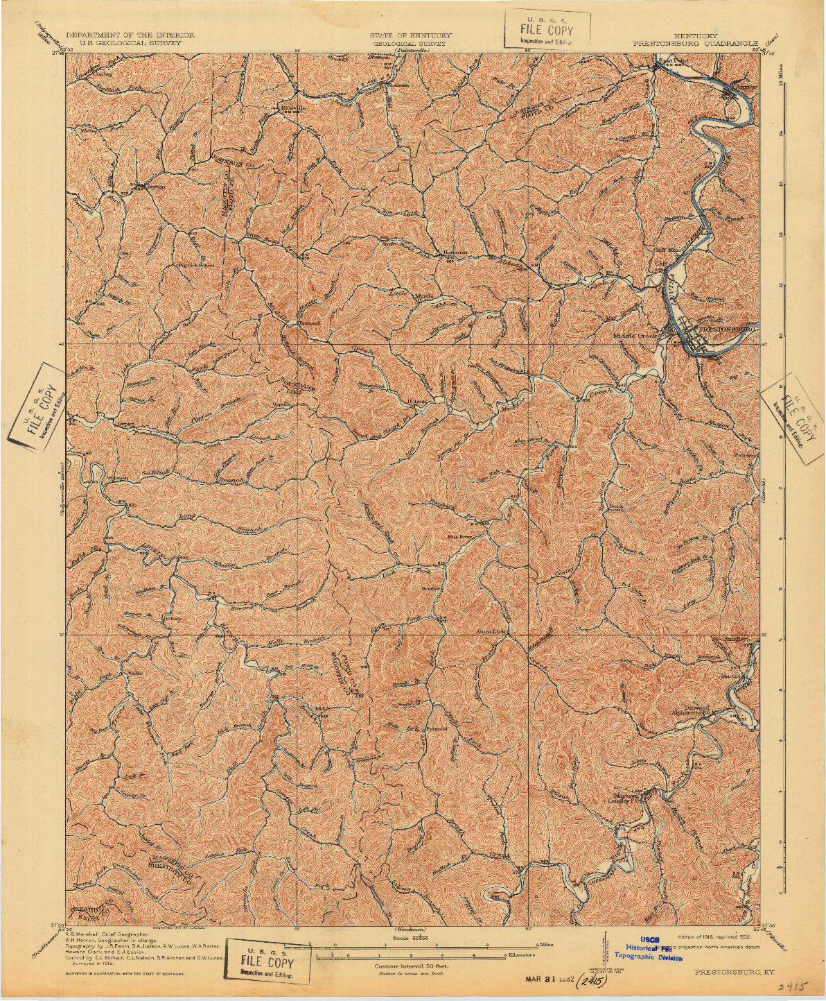 USGS 1:62500-SCALE QUADRANGLE FOR PRESTONSBURG, KY 1918