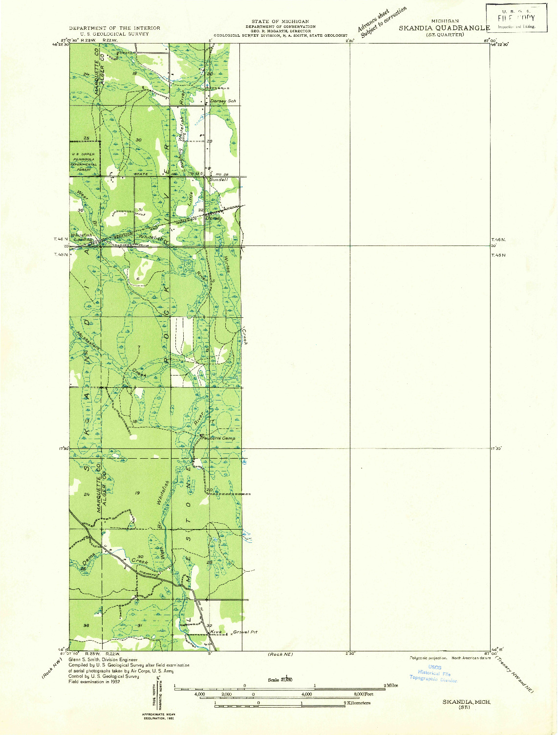 USGS 1:31680-SCALE QUADRANGLE FOR SKANDIA SE, MI 1932