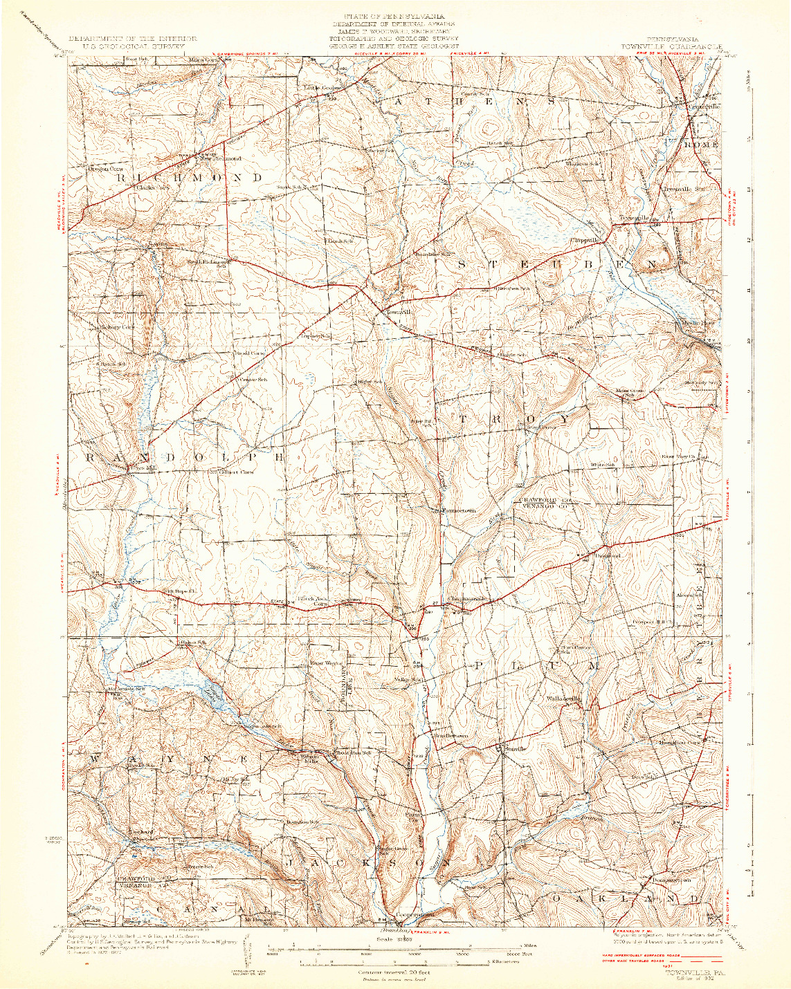 USGS 1:62500-SCALE QUADRANGLE FOR TOWNVILLE, PA 1932