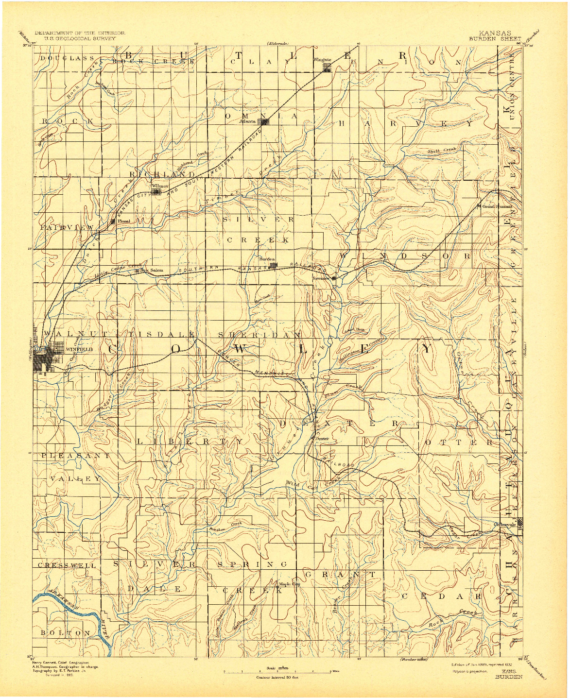 USGS 1:125000-SCALE QUADRANGLE FOR BURDEN, KS 1889