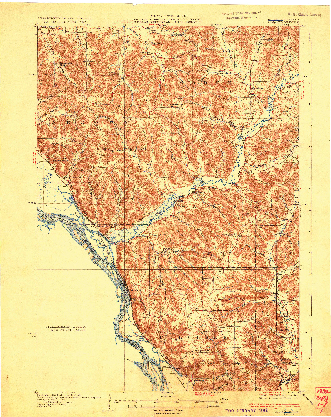 USGS 1:62500-SCALE QUADRANGLE FOR ALMA, WI 1932