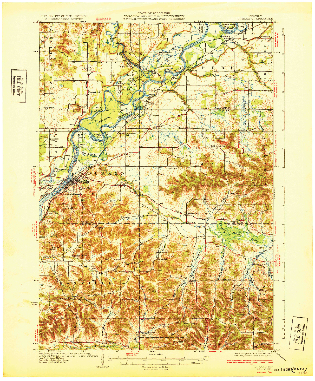 USGS 1:62500-SCALE QUADRANGLE FOR DURAND, WI 1932