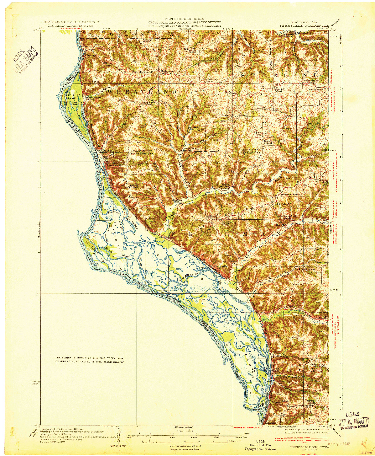 USGS 1:62500-SCALE QUADRANGLE FOR FERRYVILLE, WI 1932