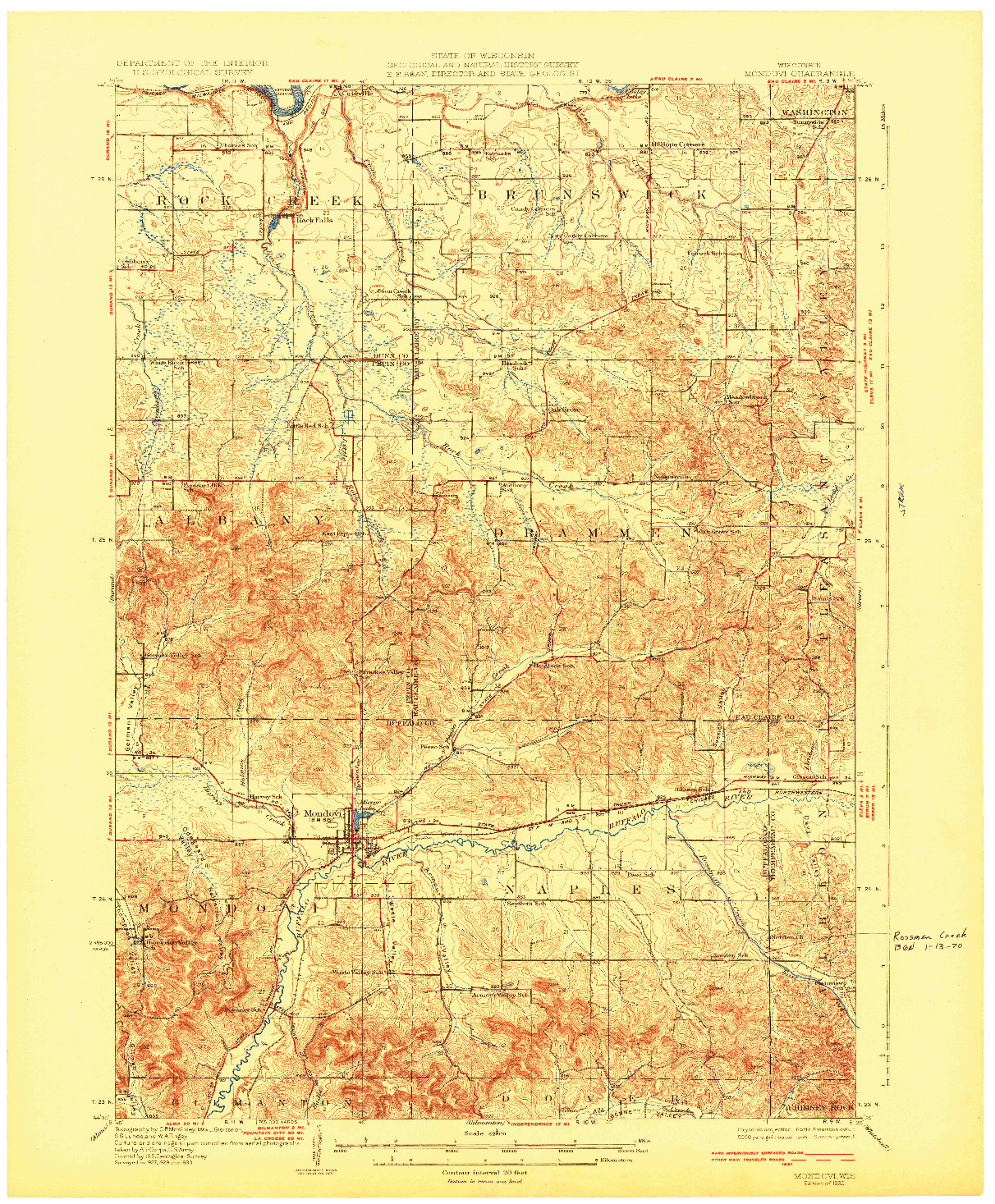 USGS 1:62500-SCALE QUADRANGLE FOR MONDOVI, WI 1932