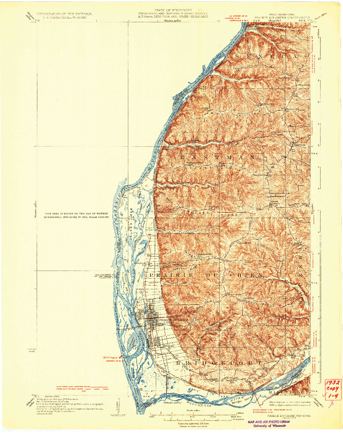 USGS 1:62500-SCALE QUADRANGLE FOR PRAIRIE DU CHIEN, WI 1932