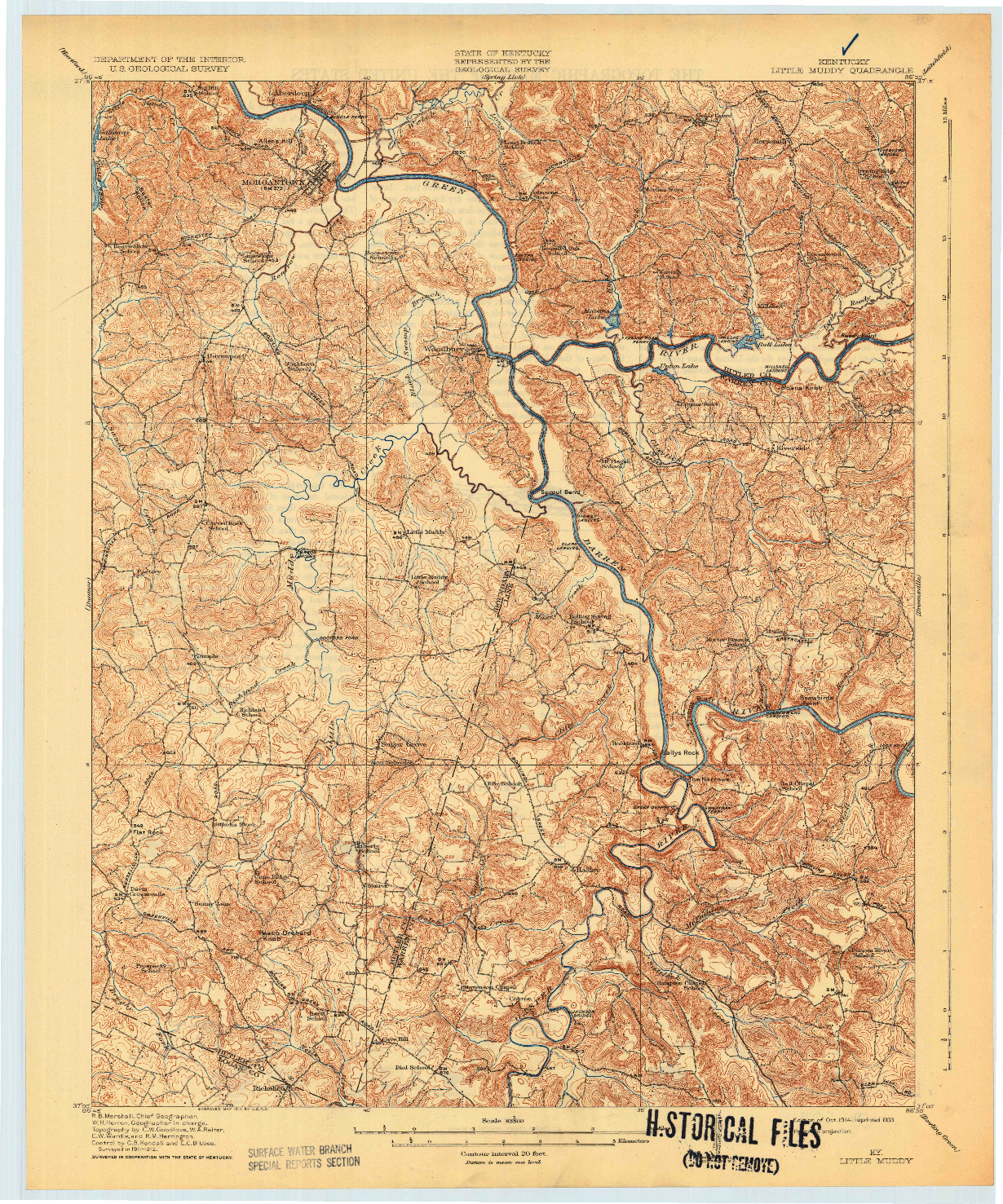 USGS 1:62500-SCALE QUADRANGLE FOR LITTLE MUDDY, KY 1914