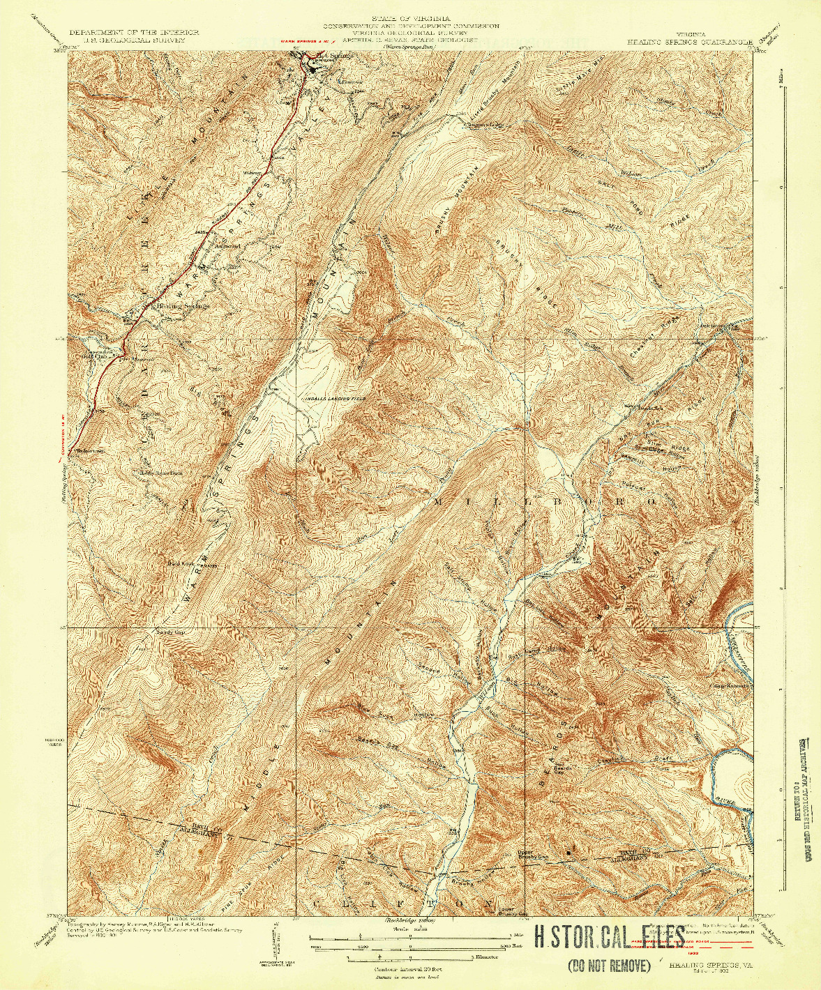 USGS 1:31680-SCALE QUADRANGLE FOR HEALING SPRINGS, VA 1933