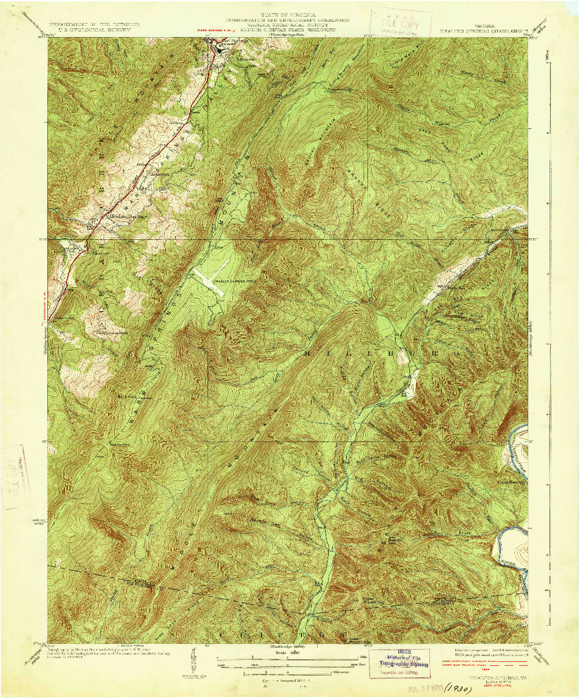 USGS 1:31680-SCALE QUADRANGLE FOR HEALING SPRINGS, VA 1933