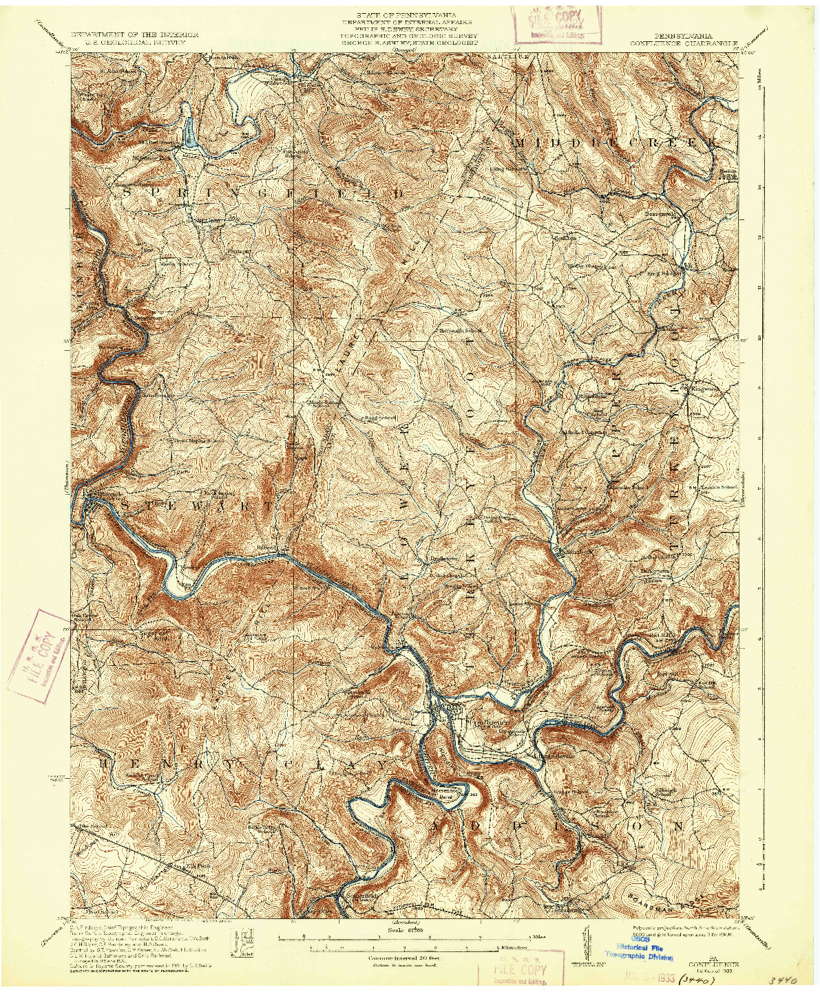 USGS 1:62500-SCALE QUADRANGLE FOR CONFLUENCE, PA 1933