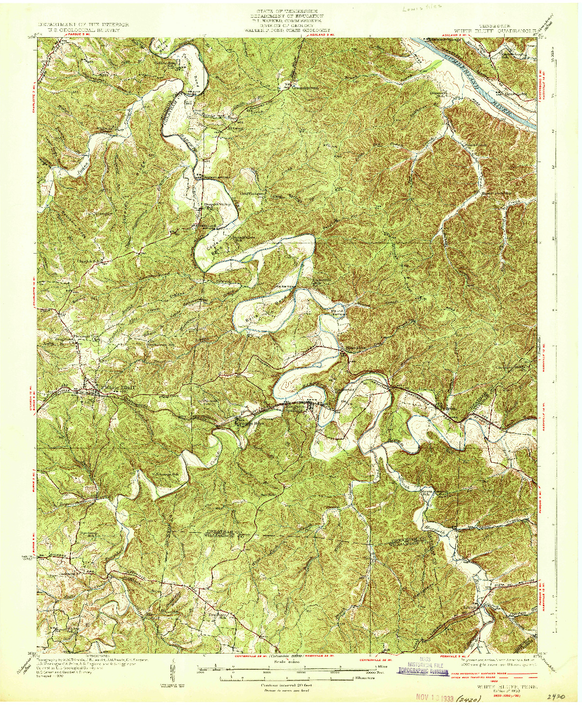 USGS 1:62500-SCALE QUADRANGLE FOR WHITE BLUFF, TN 1933