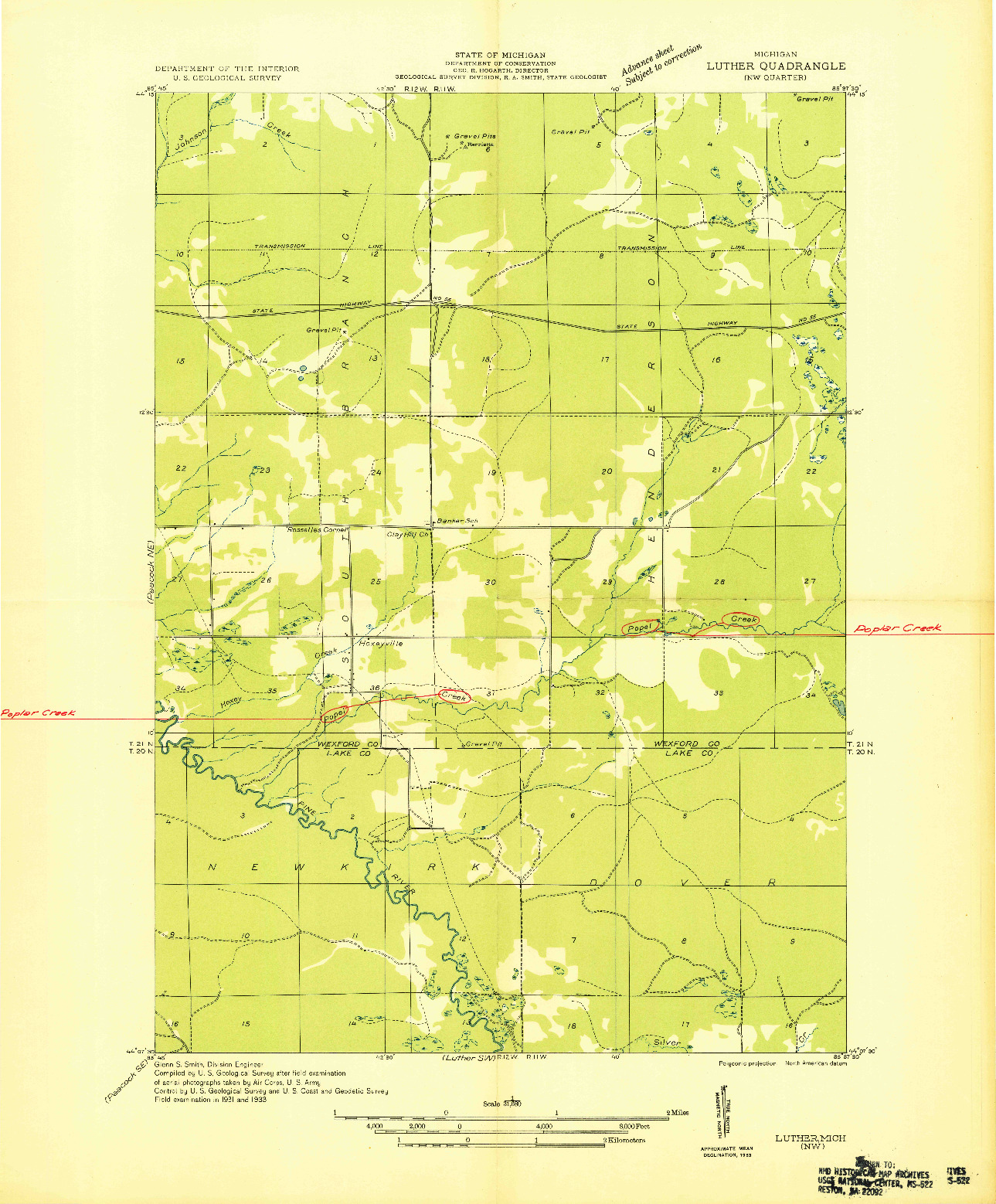 USGS 1:31680-SCALE QUADRANGLE FOR LUTHER NW, MI 1933