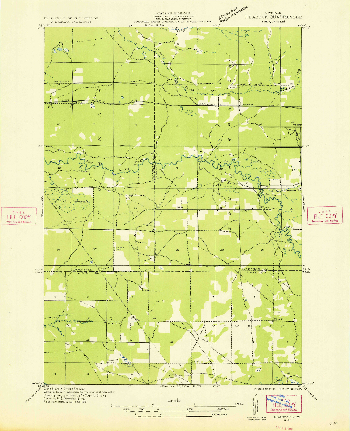 USGS 1:31680-SCALE QUADRANGLE FOR PEACOCK NE, MI 1933