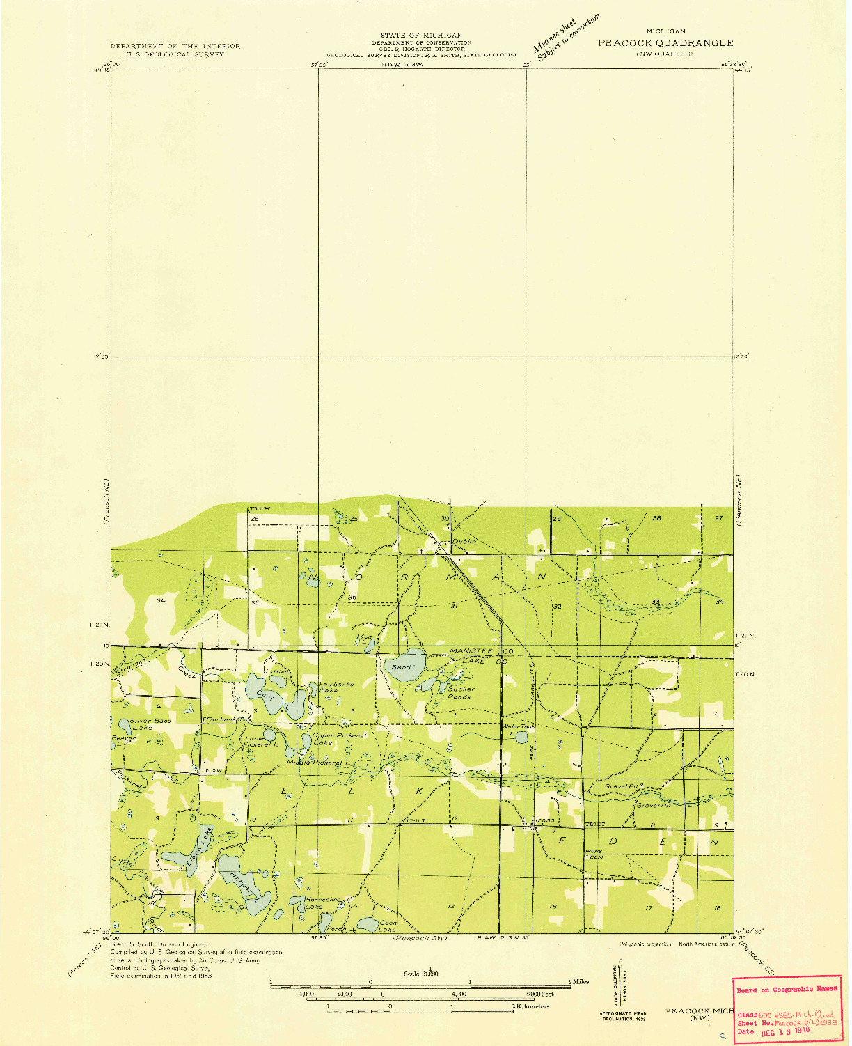 USGS 1:31680-SCALE QUADRANGLE FOR PEACOCK NW, MI 1933