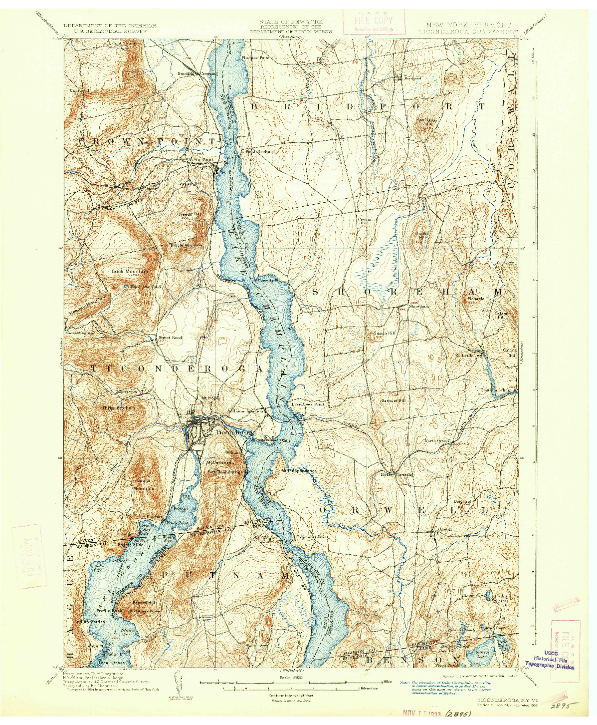 USGS 1:62500-SCALE QUADRANGLE FOR TICONDEROGA, NY 1902
