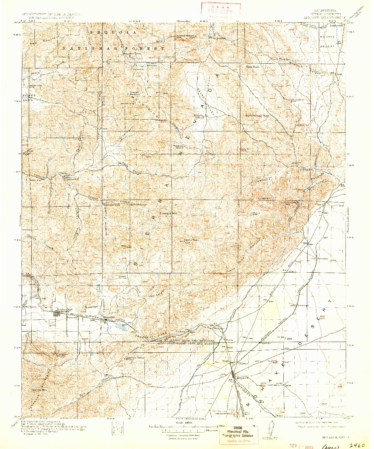 USGS 1:125000-SCALE QUADRANGLE FOR MOJAVE, CA 1915