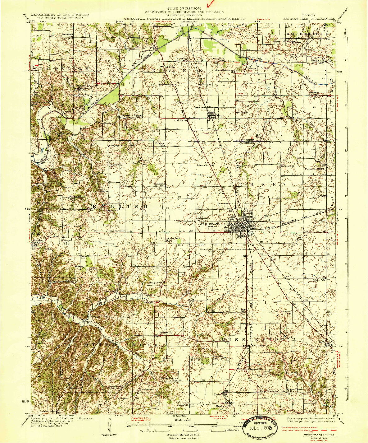 USGS 1:62500-SCALE QUADRANGLE FOR JERSEYVILLE, IL 1933