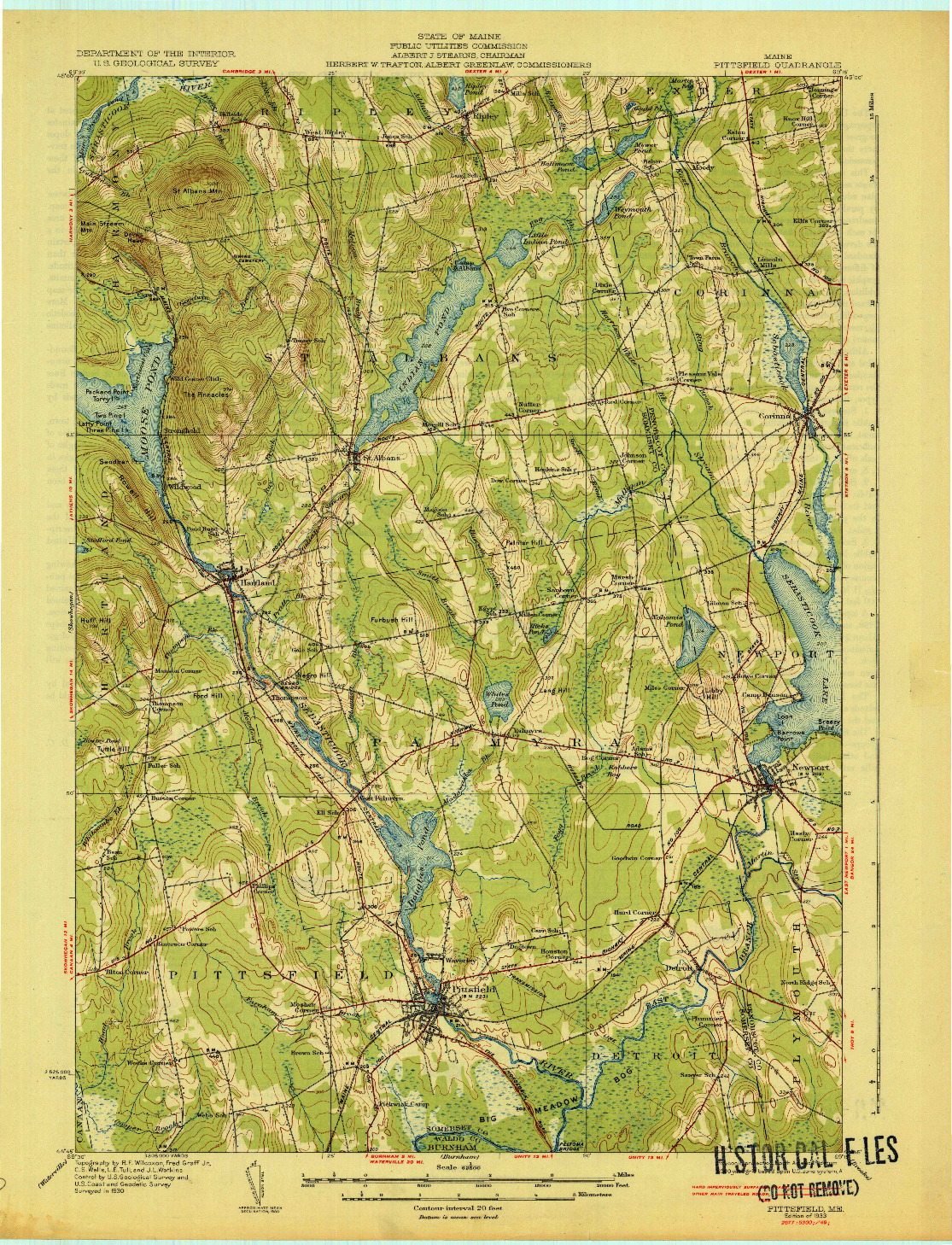 USGS 1:62500-SCALE QUADRANGLE FOR PITTSFIELD, ME 1933