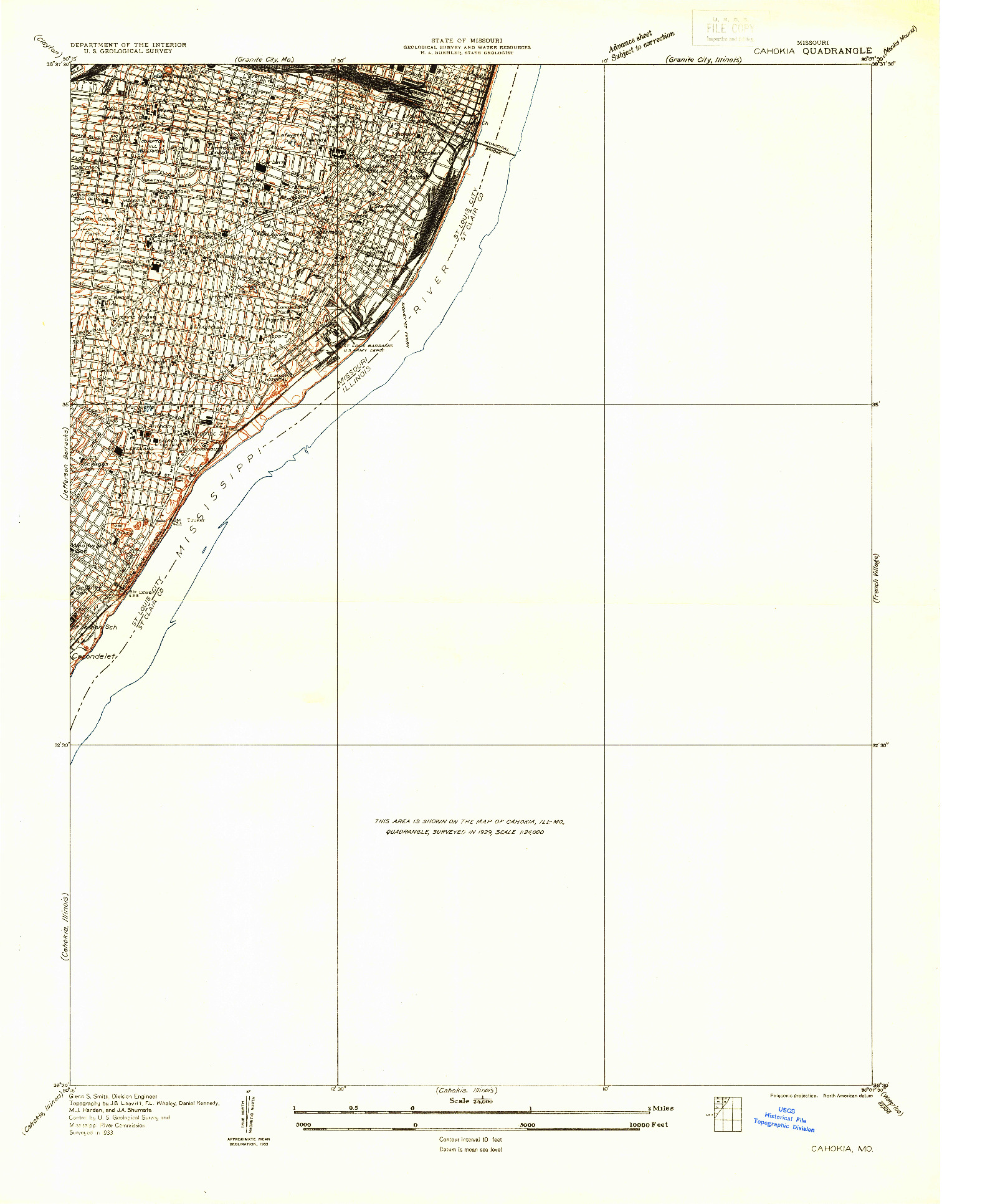 USGS 1:24000-SCALE QUADRANGLE FOR CAHOKIA, MO 1933