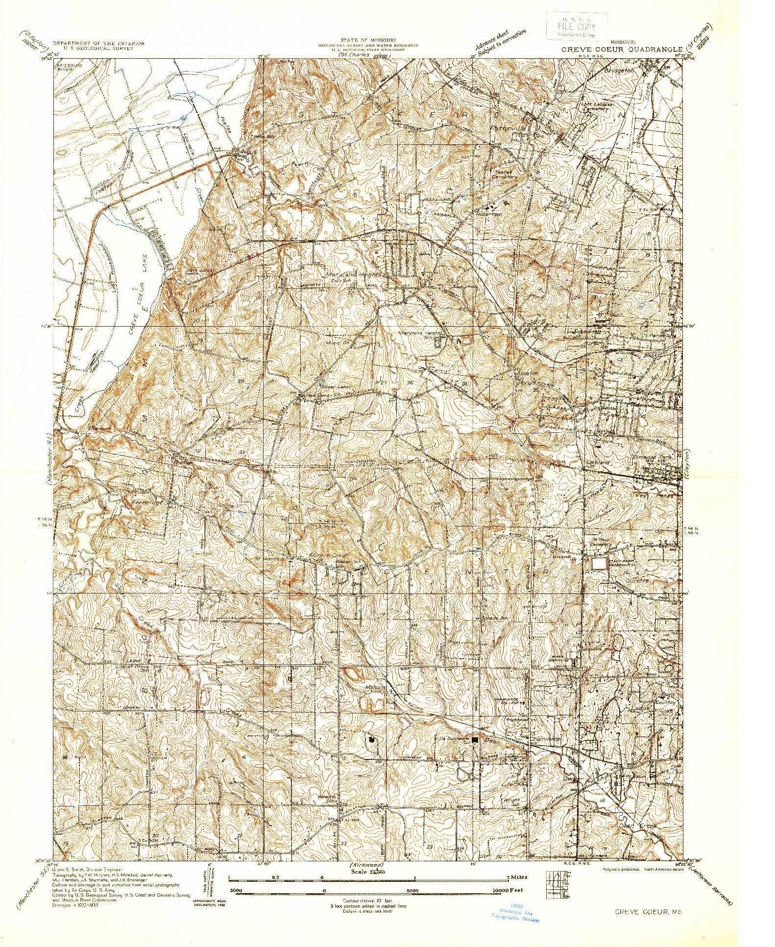 USGS 1:24000-SCALE QUADRANGLE FOR CREVE COEUR, MO 1933