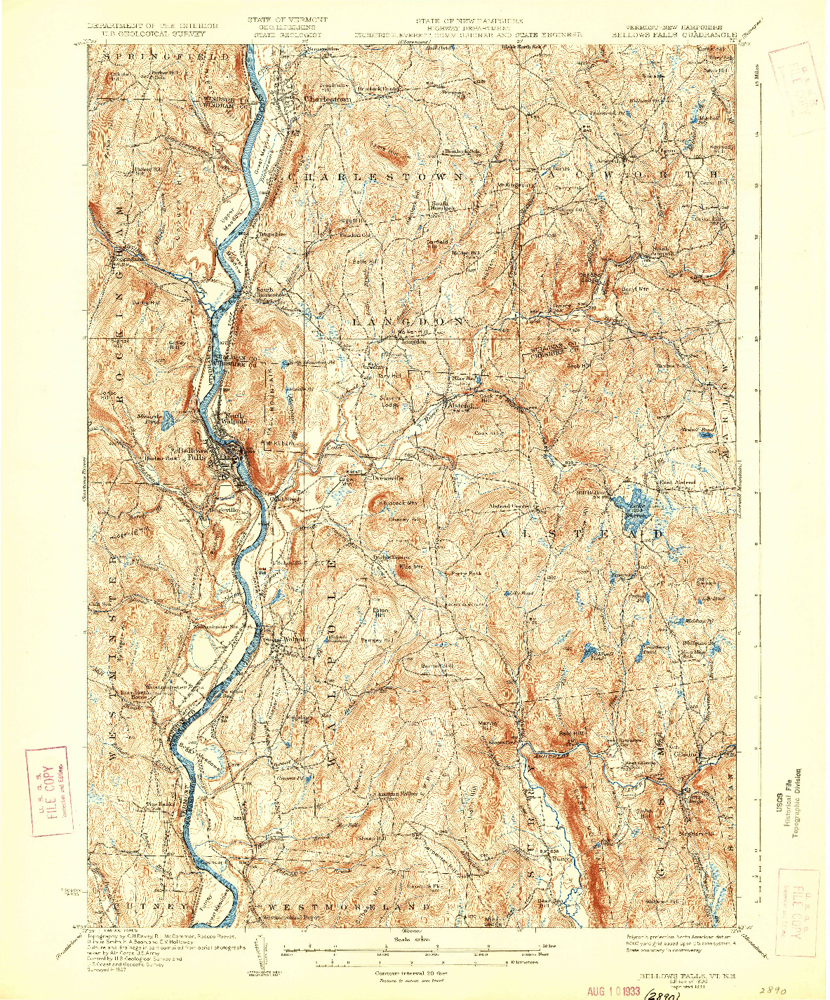 USGS 1:62500-SCALE QUADRANGLE FOR BELLOWS FALLS, VT 1930