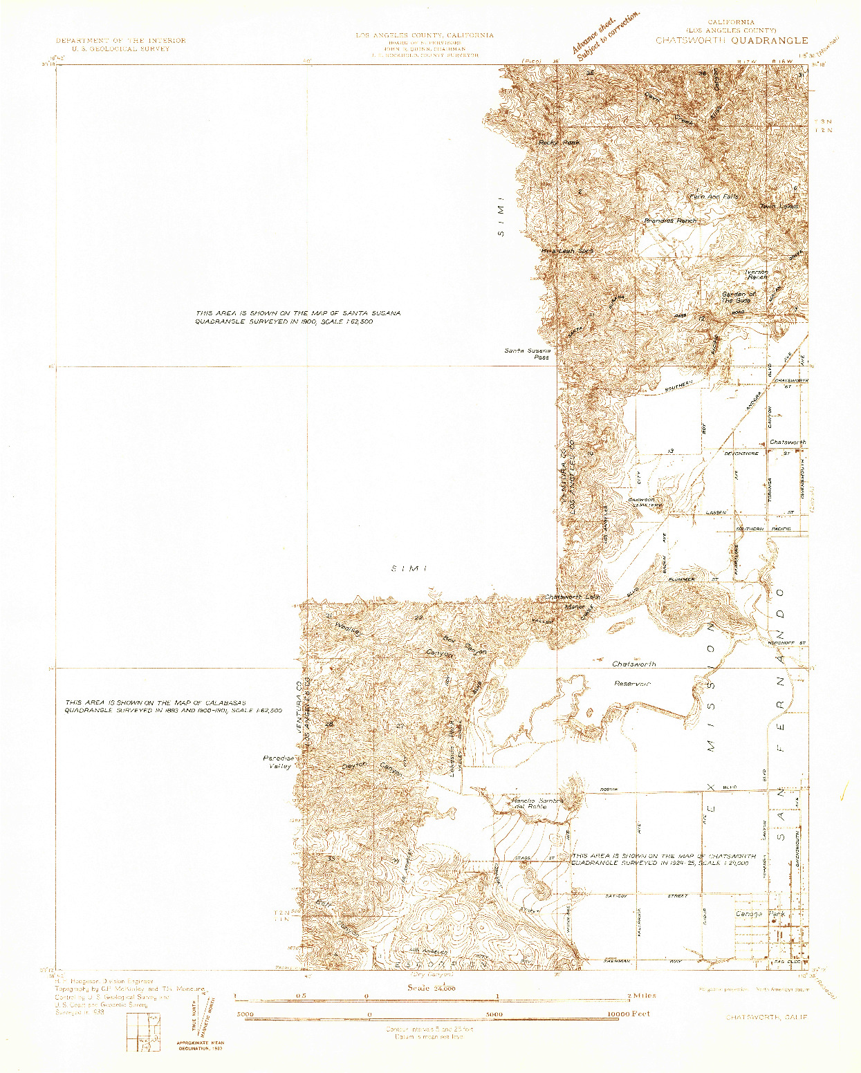 USGS 1:24000-SCALE QUADRANGLE FOR CHATSWORTH, CA 1933