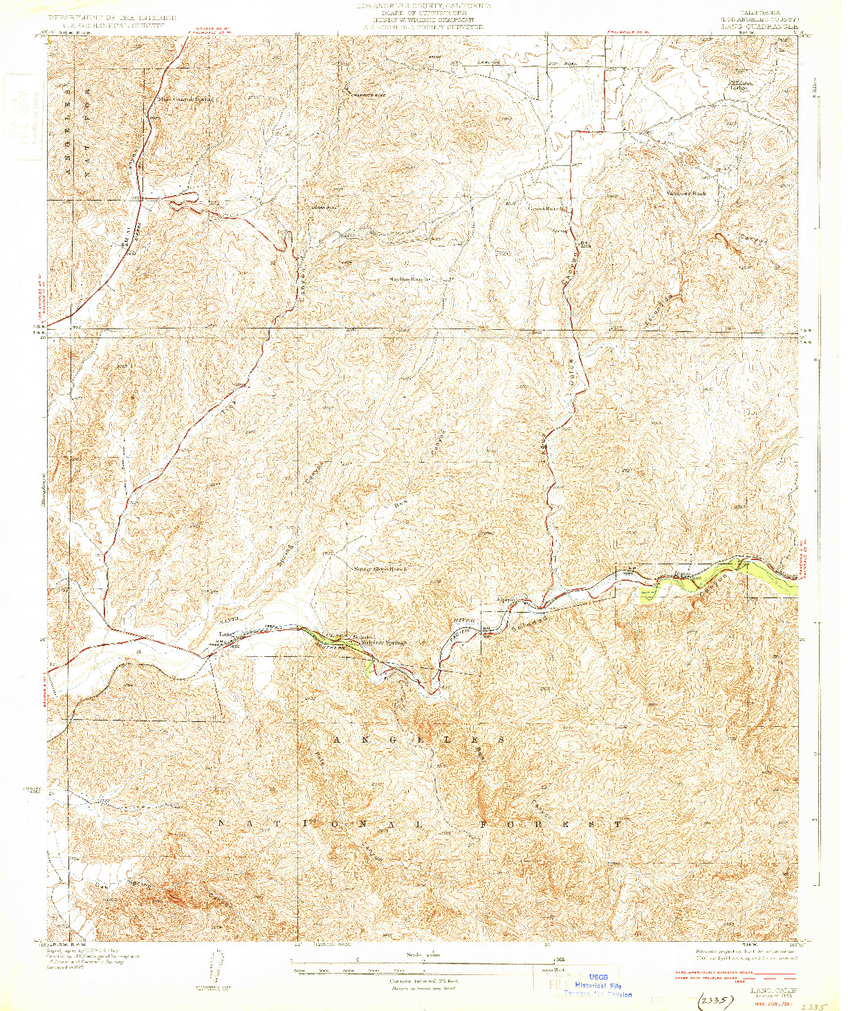 USGS 1:24000-SCALE QUADRANGLE FOR LANG, CA 1933