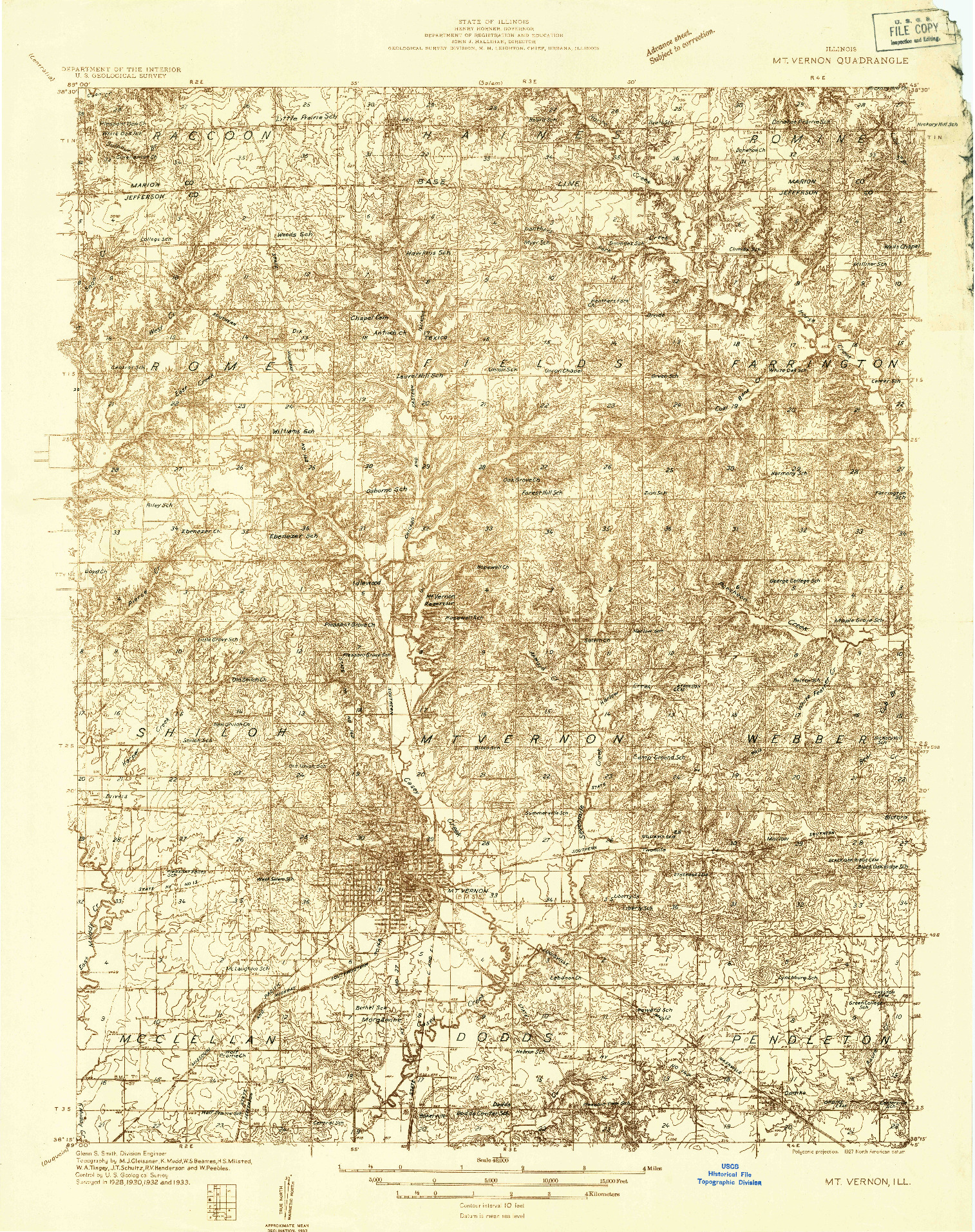 USGS 1:48000-SCALE QUADRANGLE FOR MOUNT VERNON, IL 1933