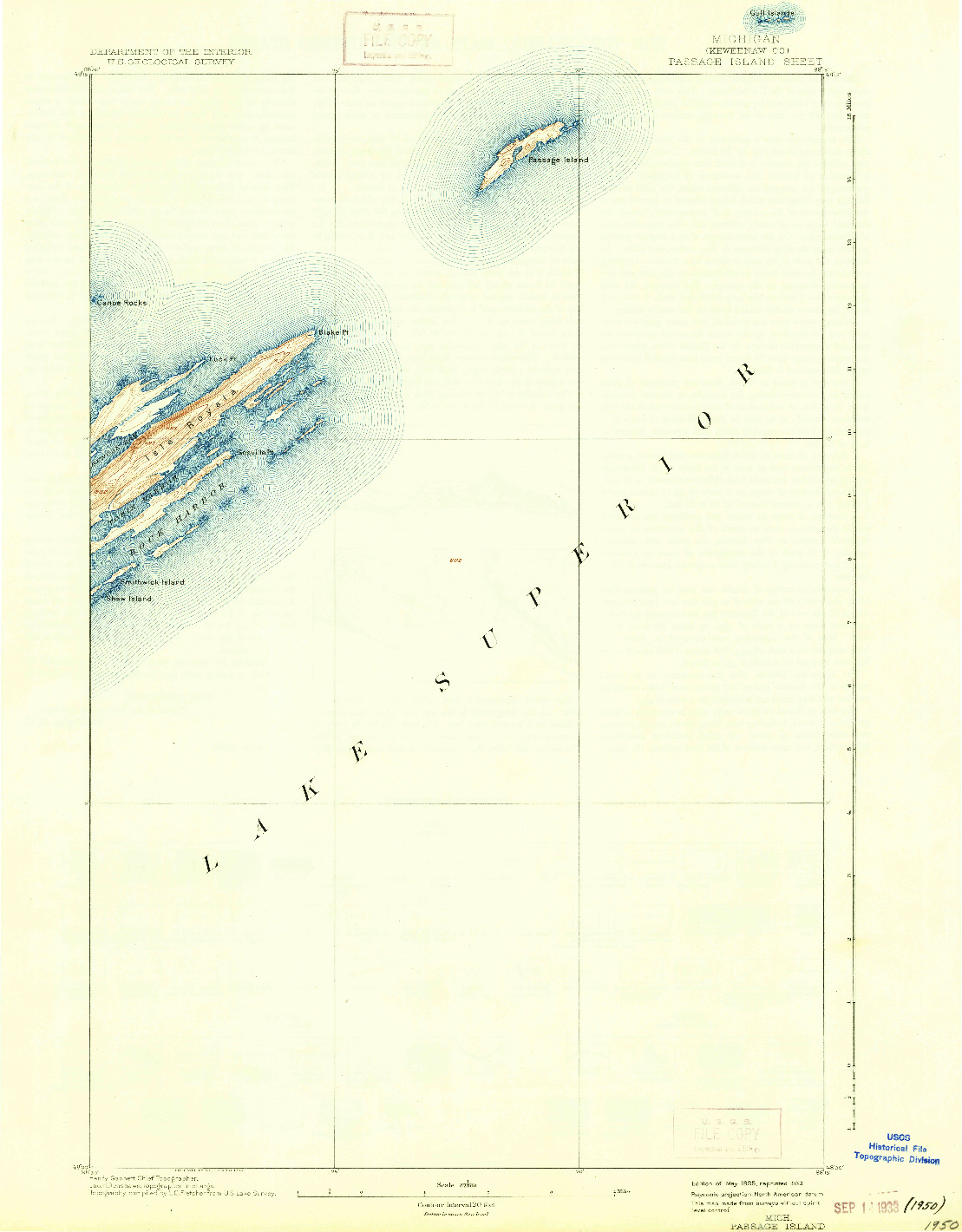 USGS 1:62500-SCALE QUADRANGLE FOR PASSAGE ISLAND, MI 1895