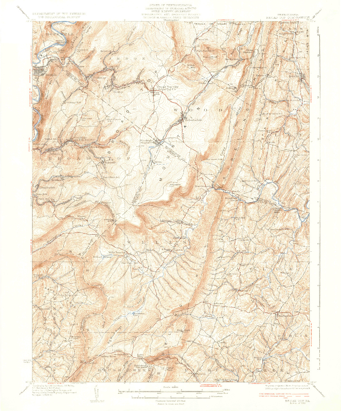 USGS 1:62500-SCALE QUADRANGLE FOR BROAD TOP, PA 1933