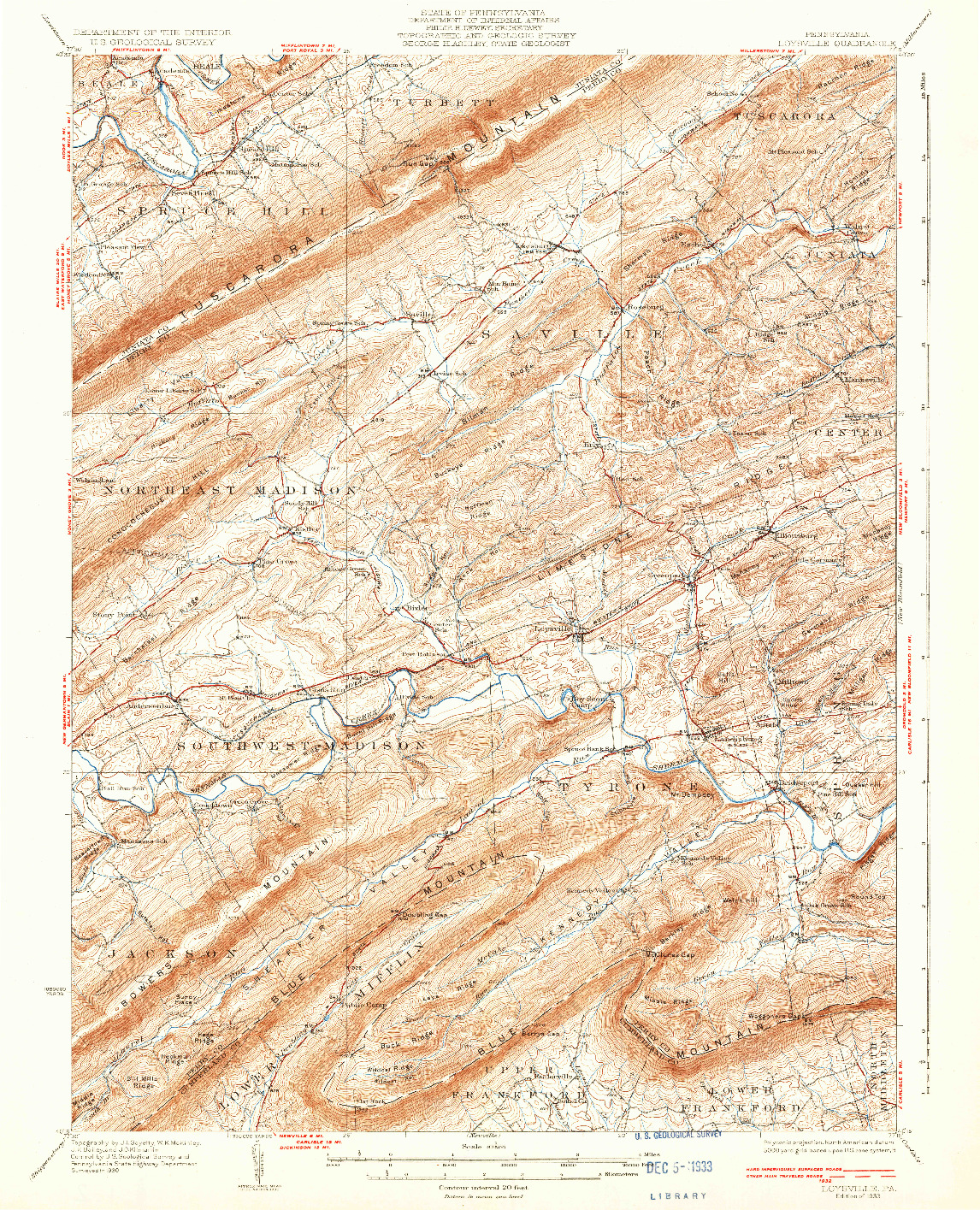 USGS 1:62500-SCALE QUADRANGLE FOR LOYSVILLE, PA 1933
