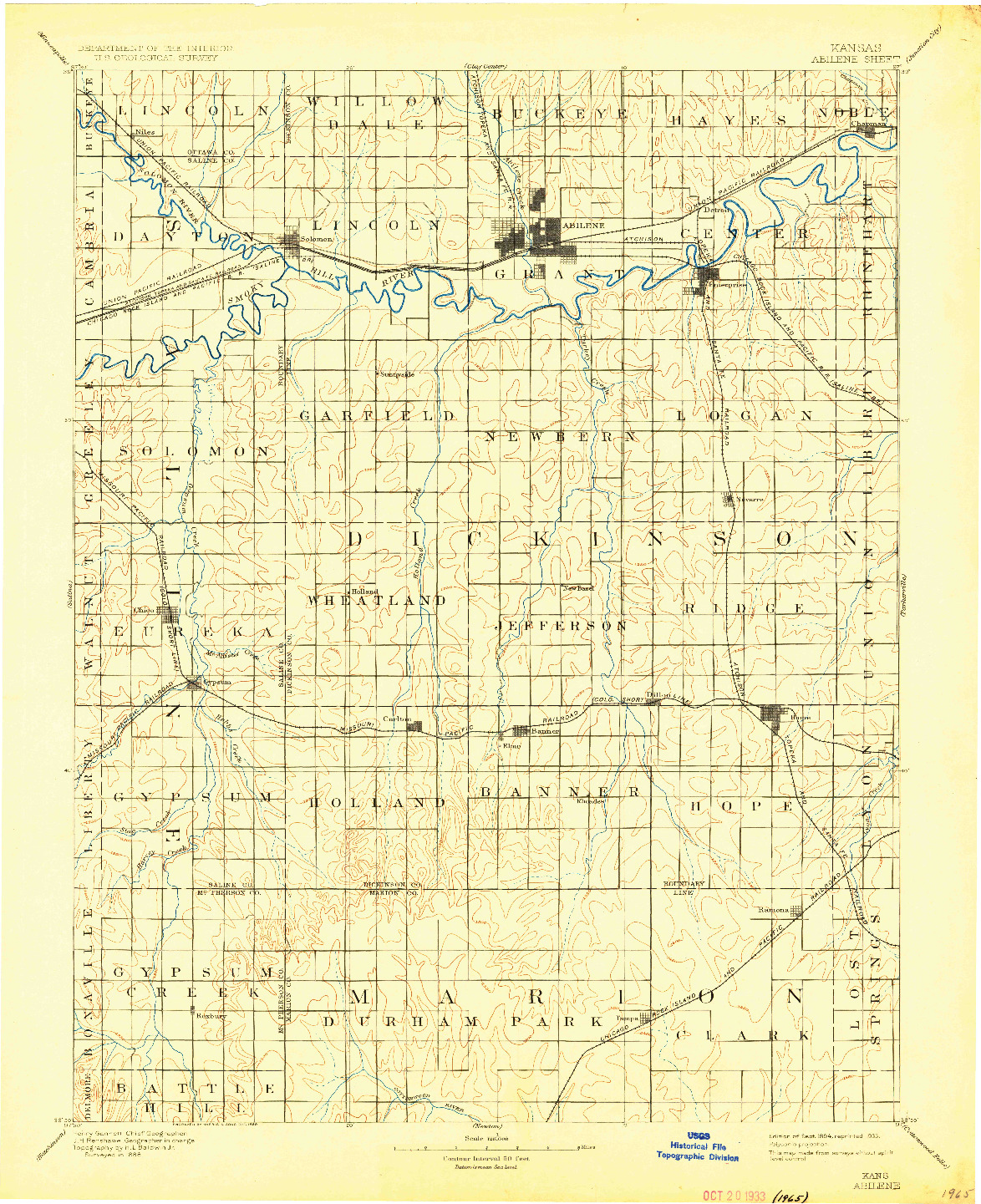 USGS 1:125000-SCALE QUADRANGLE FOR ABILENE, KS 1894