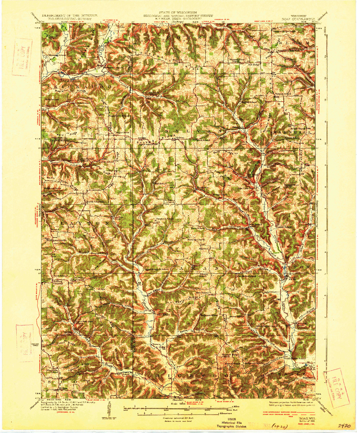 USGS 1:62500-SCALE QUADRANGLE FOR BOAZ, WI 1933