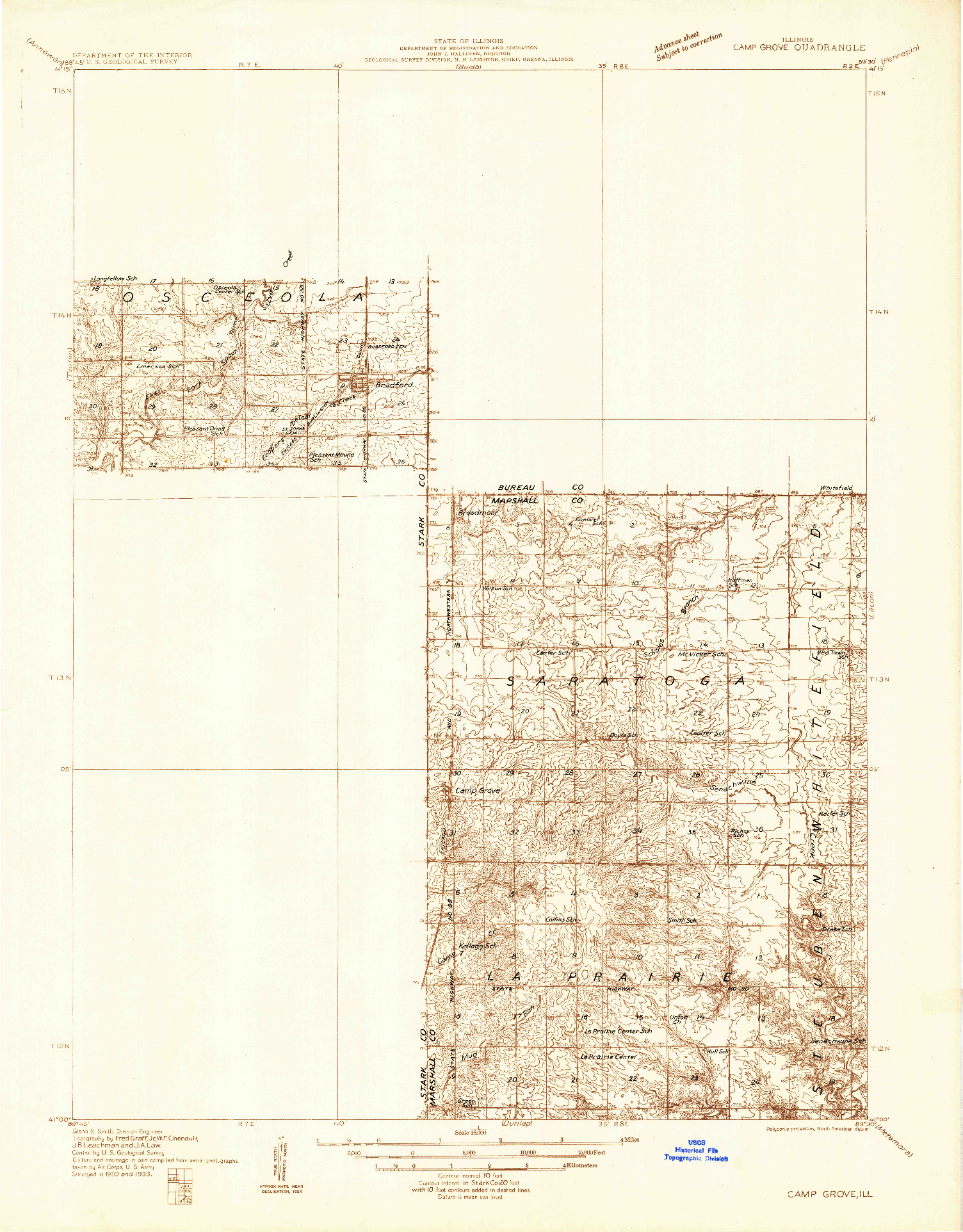 USGS 1:48000-SCALE QUADRANGLE FOR CAMP GROVE, IL 1933