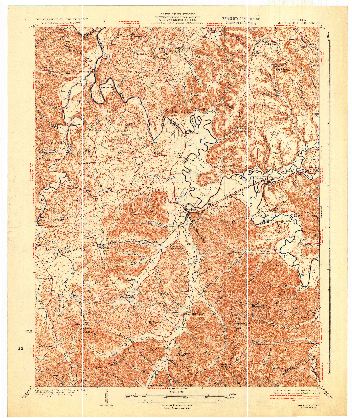 USGS 1:62500-SCALE QUADRANGLE FOR SALT LICK, KY 1934
