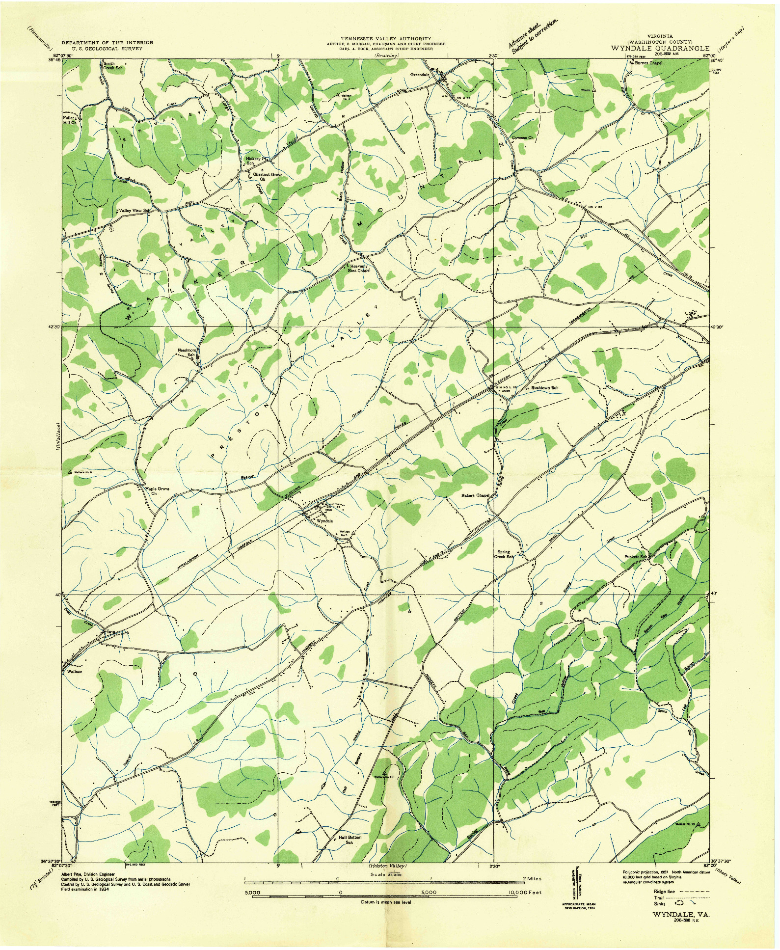 USGS 1:24000-SCALE QUADRANGLE FOR WYNDALE, VA 1934