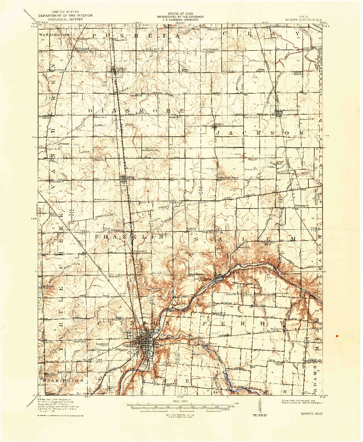 USGS 1:62500-SCALE QUADRANGLE FOR SIDNEY, OH 1913
