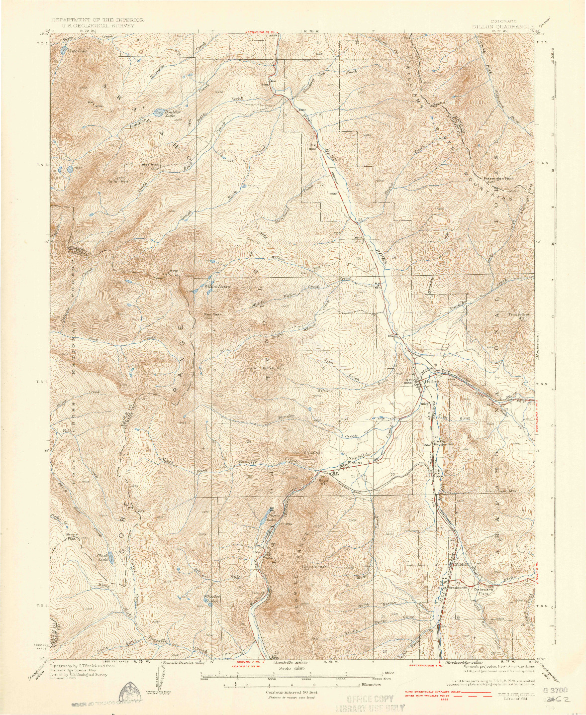 USGS 1:62500-SCALE QUADRANGLE FOR DILLON, CO 1934