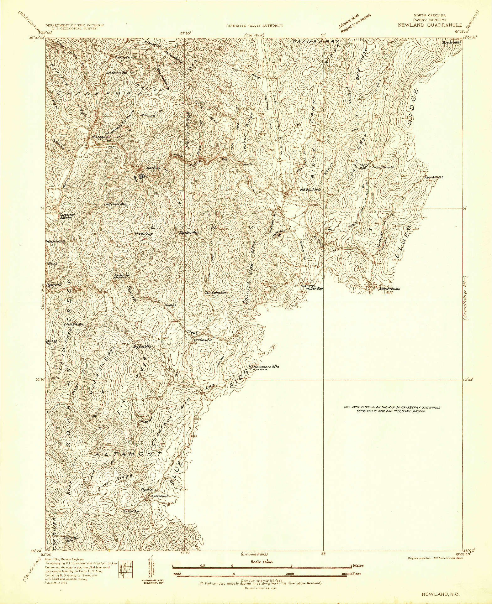 USGS 1:24000-SCALE QUADRANGLE FOR NEWLAND, NC 1934