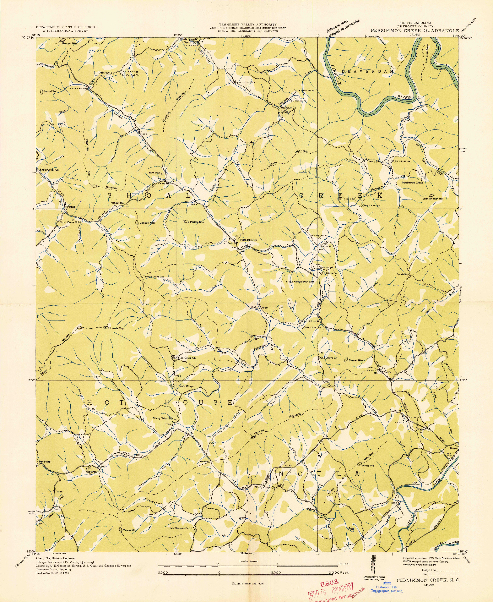USGS 1:24000-SCALE QUADRANGLE FOR PERSIMMON CREEK, NC 1934