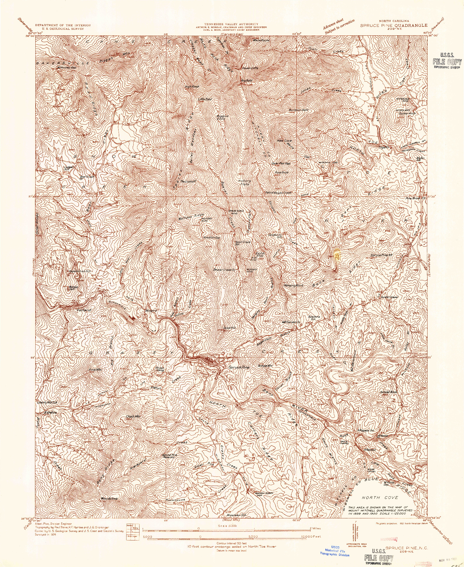 USGS 1:24000-SCALE QUADRANGLE FOR SPRUCE PINE, NC 1934