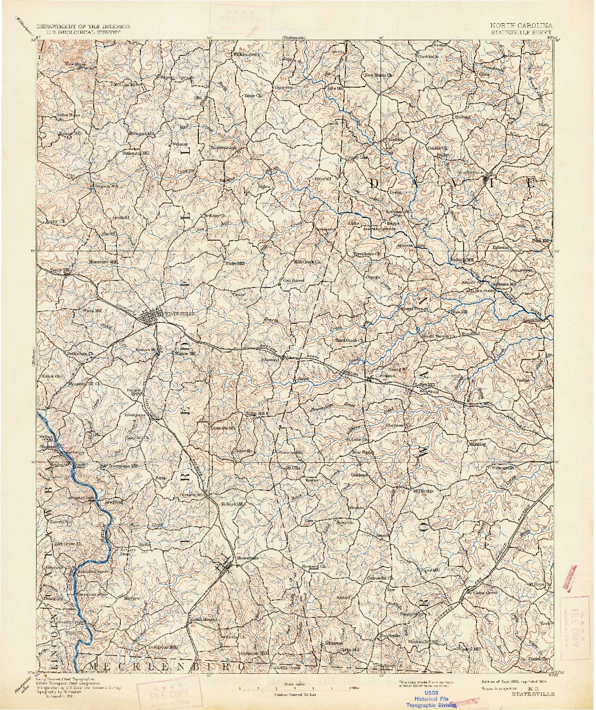USGS 1:125000-SCALE QUADRANGLE FOR STATESVILLE, NC 1893
