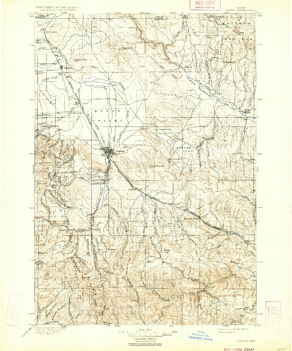 USGS 1:125000-SCALE QUADRANGLE FOR BAKER, OR 1901