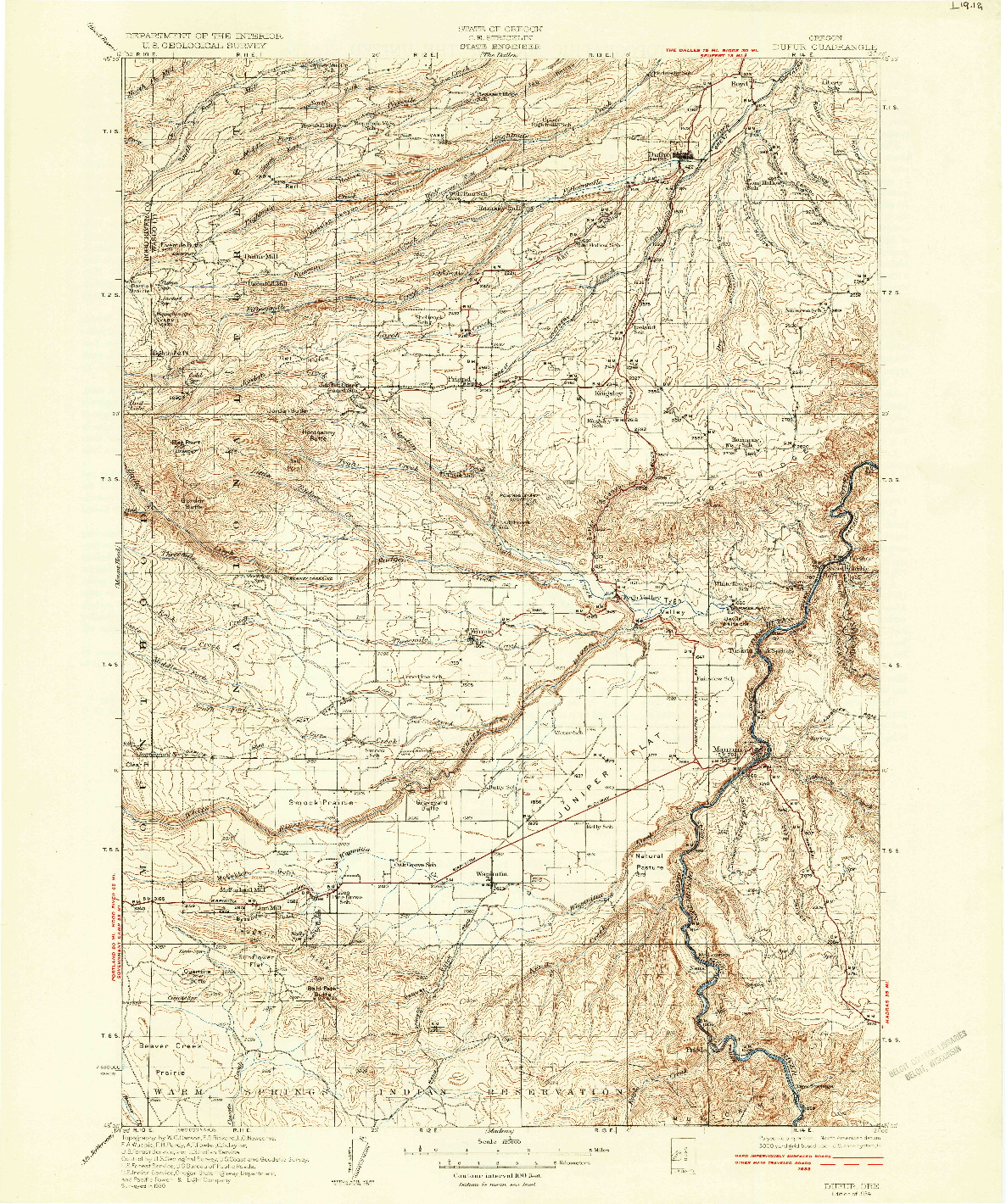 USGS 1:125000-SCALE QUADRANGLE FOR DUFUR, OR 1934