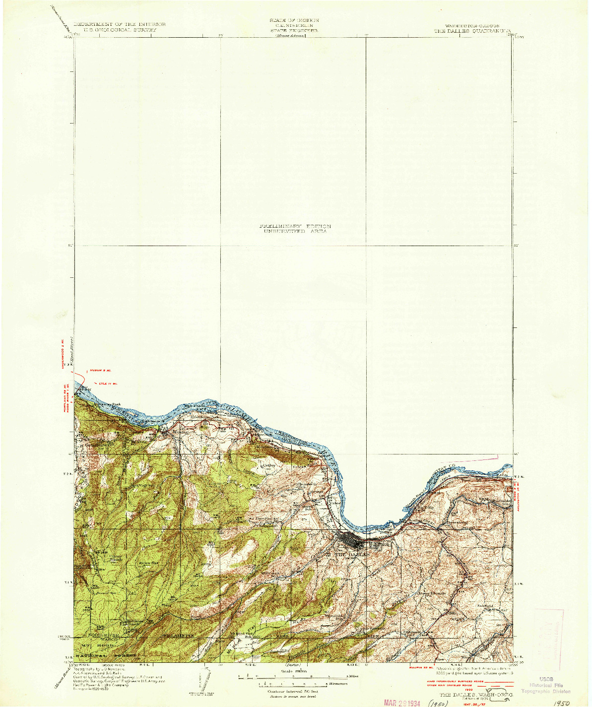 USGS 1:125000-SCALE QUADRANGLE FOR THE DALLES, OR 1934