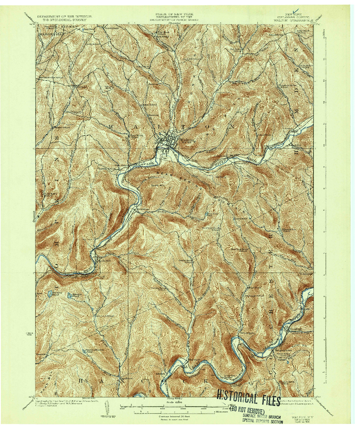 USGS 1:62500-SCALE QUADRANGLE FOR WALTON, NY 1925