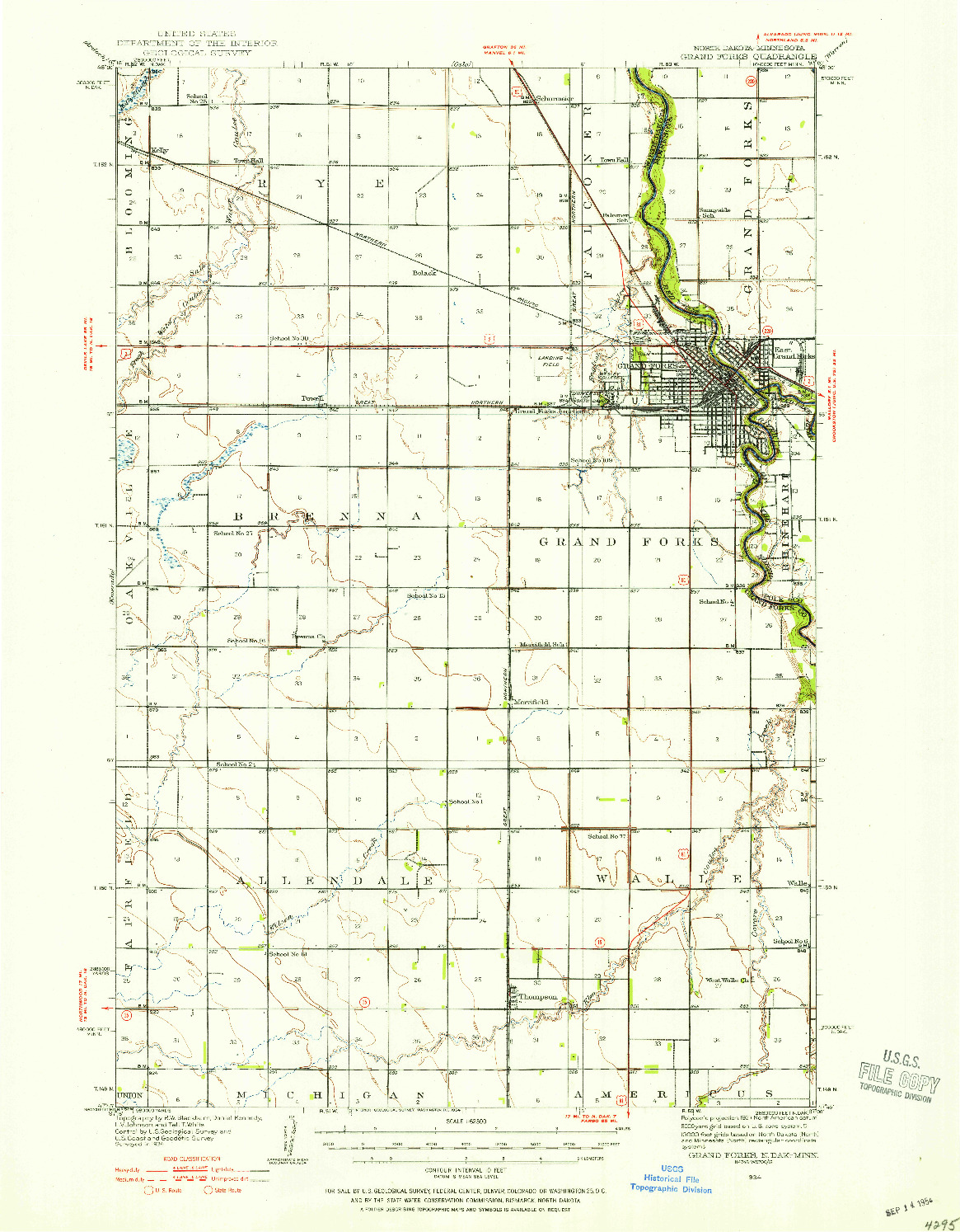 USGS 1:62500-SCALE QUADRANGLE FOR GRAND FORKS, ND 1934